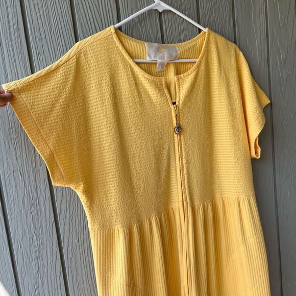 Vintage Stan Herman Yellow Zip Lounge Dress w/ Sun Zipper Pull Sz L Pockets - Picture 2 of 8
